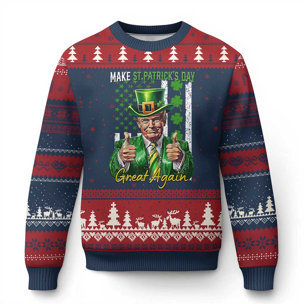 Funny Trump St Patricks Day Meme Ugly Christmas Sweater Make St Patricks Day Great Again TS14 Navy Red Print Your Wear