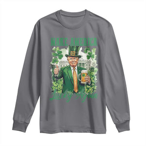 Funny Trump St Patricks Day Long Sleeve Shirt Make American Lucky Again TS14 Charcoal Print Your Wear