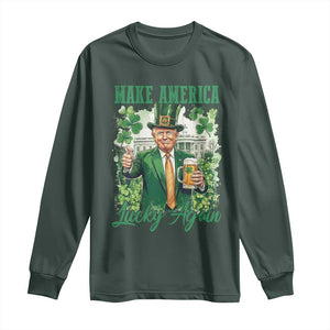 Funny Trump St Patricks Day Long Sleeve Shirt Make American Lucky Again TS14 Dark Forest Green Print Your Wear