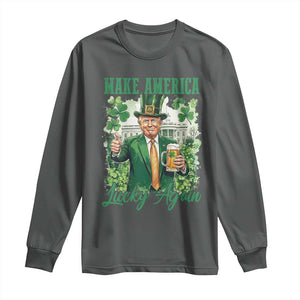 Funny Trump St Patricks Day Long Sleeve Shirt Make American Lucky Again TS14 Dark Heather Print Your Wear