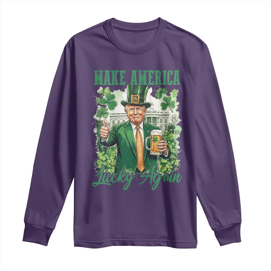 Funny Trump St Patricks Day Long Sleeve Shirt Make American Lucky Again TS14 Purple Print Your Wear
