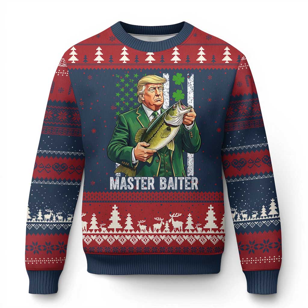 Funny Trump St Patricks Day Ugly Christmas Sweater Patriotic Fisherman Bass Fishing Master Baiter TS14 Navy Red Print Your Wear