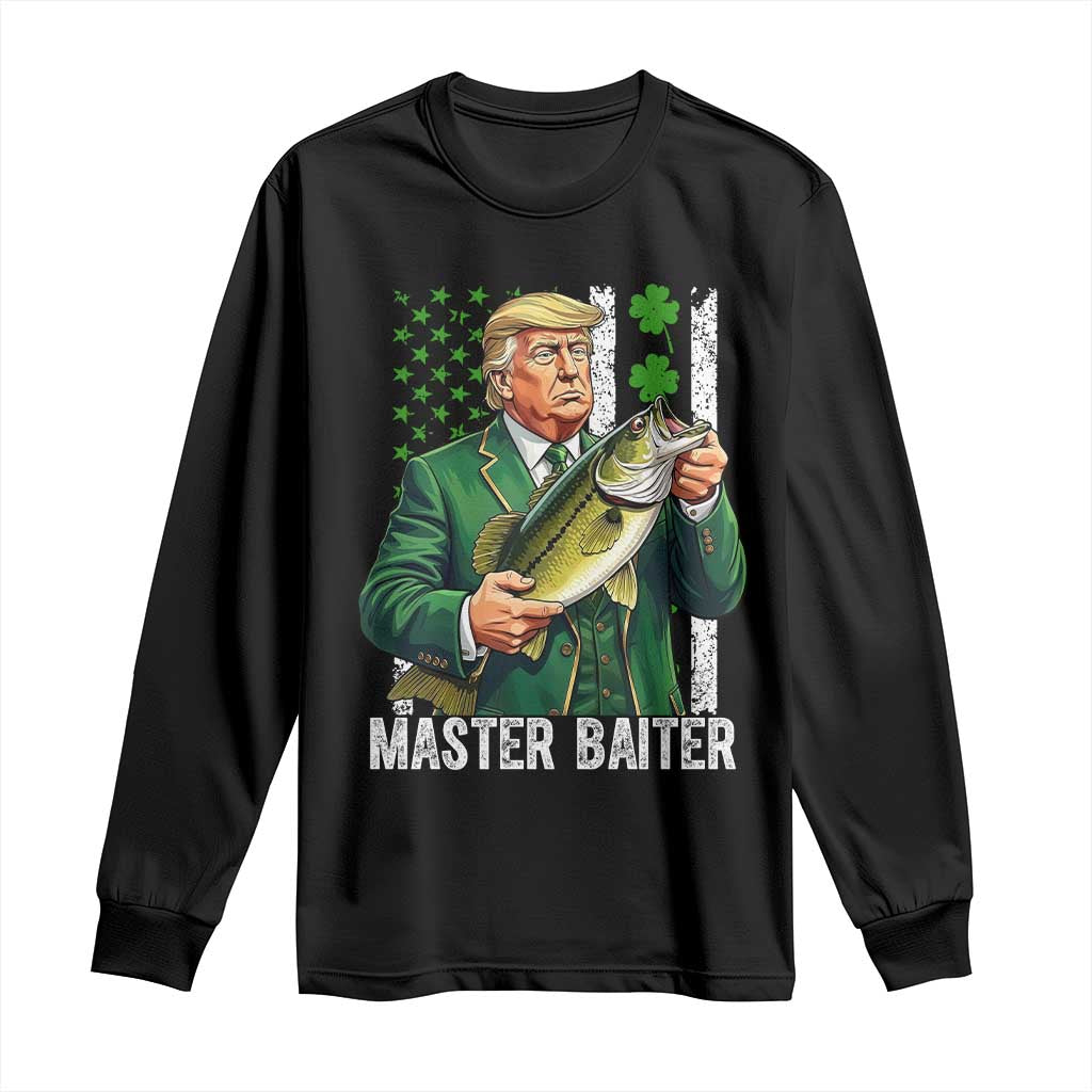 Funny Trump St Patricks Day Long Sleeve Shirt Patriotic Fisherman Bass Fishing Master Baiter TS14 Black Print Your Wear