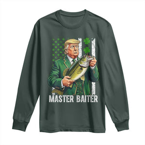 Funny Trump St Patricks Day Long Sleeve Shirt Patriotic Fisherman Bass Fishing Master Baiter TS14 Dark Forest Green Print Your Wear