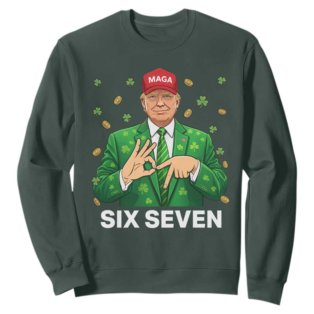 67 Trump St Patricks Day Sweatshirt Funny Six Seven Hands Meme Political TS14 Dark Forest Green Print Your Wear