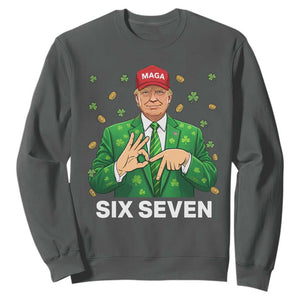 67 Trump St Patricks Day Sweatshirt Funny Six Seven Hands Meme Political TS14 Dark Heather Print Your Wear