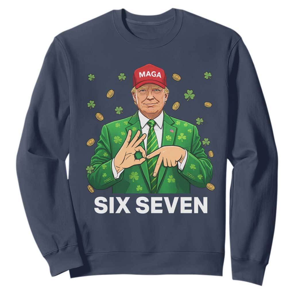 67 Trump St Patricks Day Sweatshirt Funny Six Seven Hands Meme Political TS14 Navy Print Your Wear