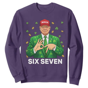 67 Trump St Patricks Day Sweatshirt Funny Six Seven Hands Meme Political TS14 Purple Print Your Wear
