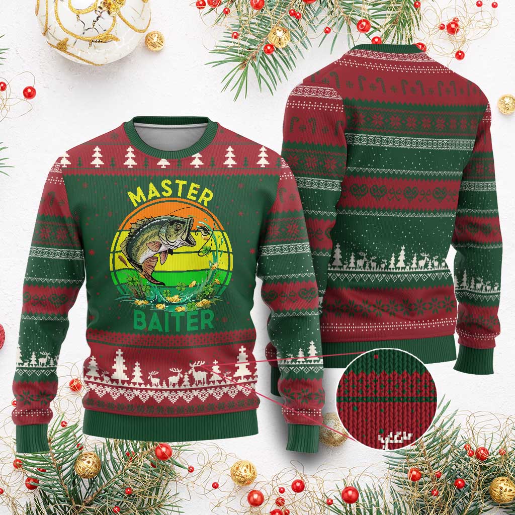 Funny Bass Fishing St Patricks Day Ugly Christmas Sweater Master Baiter TS14 Red Green Print Your Wear