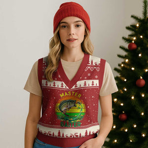 Funny Bass Fishing St Patricks Day V-Neck Knit Sweater Vest Master Baiter TS14 Red Beige Print Your Wear