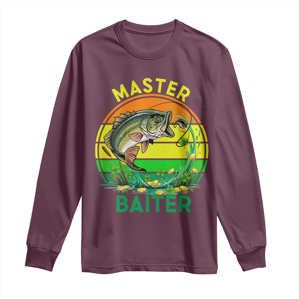 Funny Bass Fishing St Patricks Day Long Sleeve Shirt Master Baiter TS14 Maroon Print Your Wear