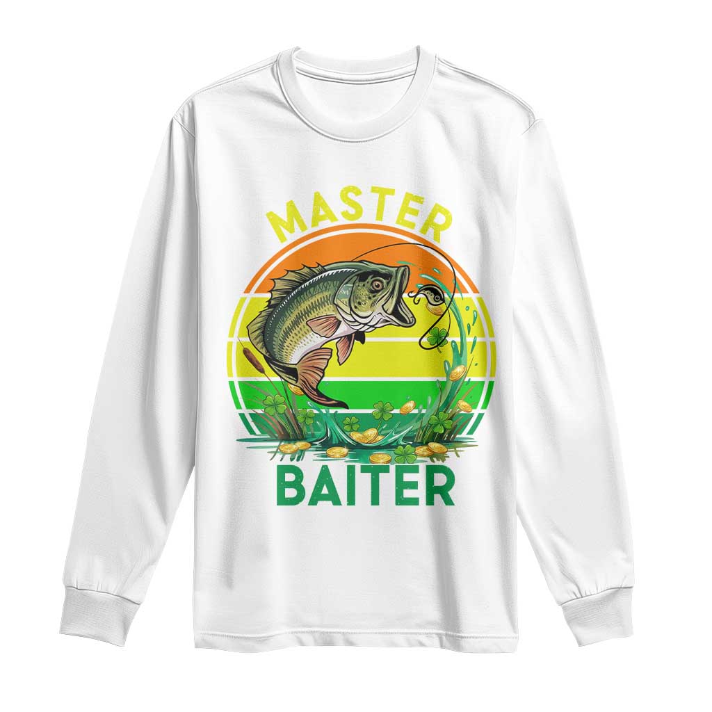 Funny Bass Fishing St Patricks Day Long Sleeve Shirt Master Baiter TS14 White Print Your Wear