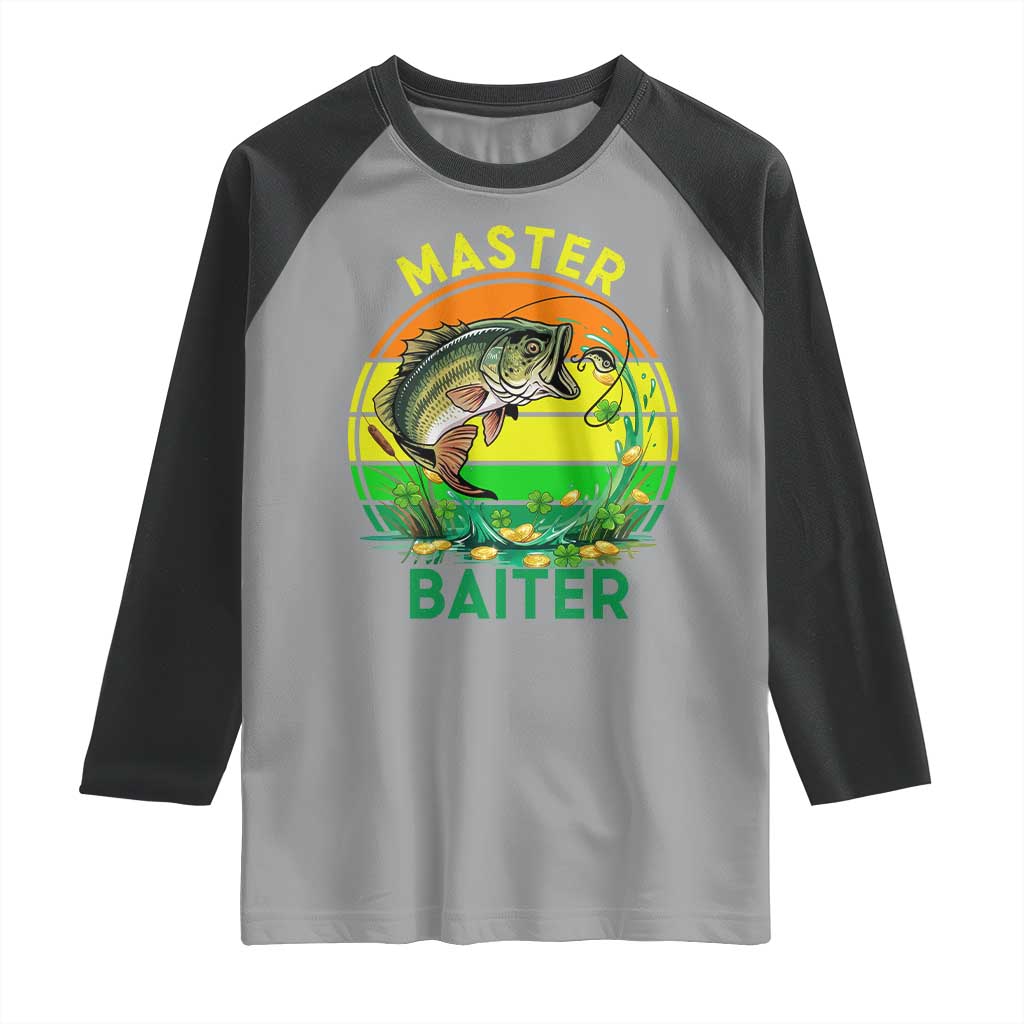 Funny Bass Fishing St Patricks Day Raglan Shirt Master Baiter TS14 Sport Gray Black Print Your Wear