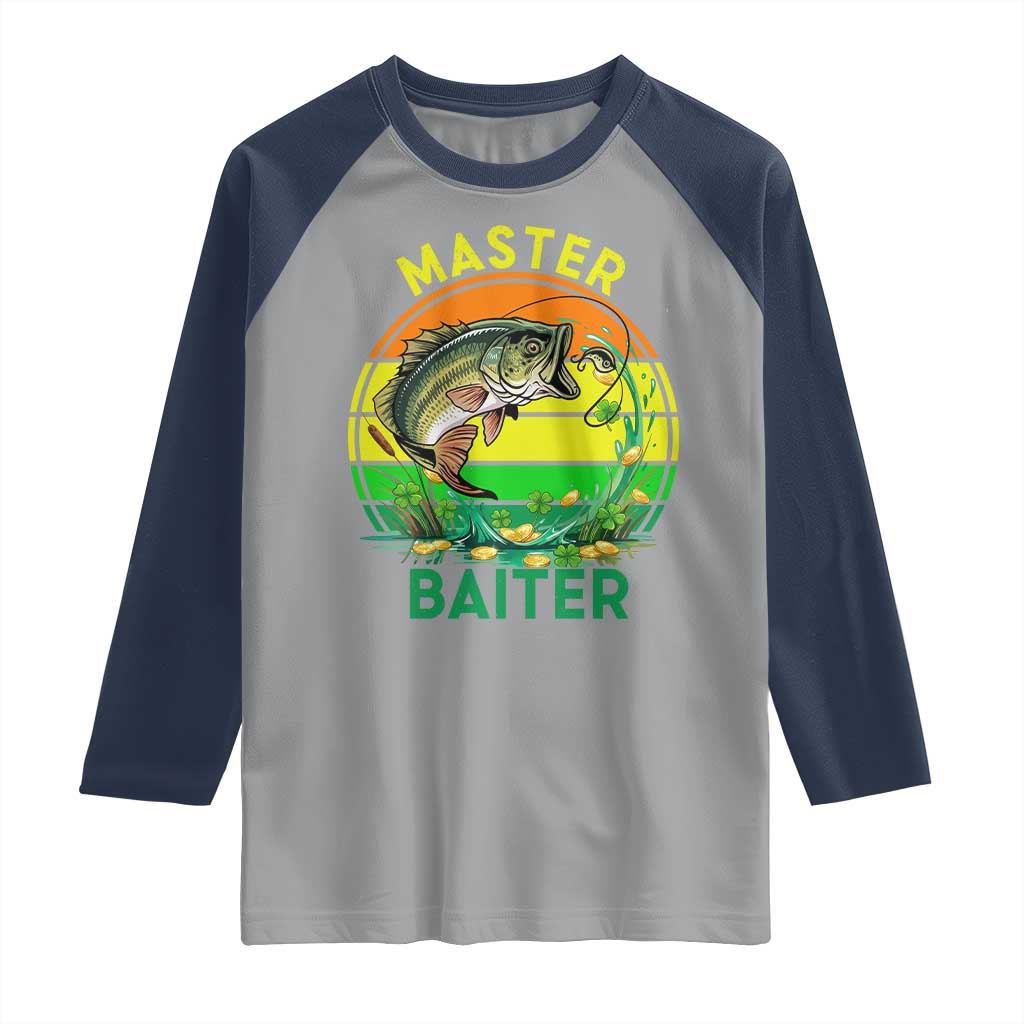Funny Bass Fishing St Patricks Day Raglan Shirt Master Baiter TS14 Sport Gray Navy Print Your Wear