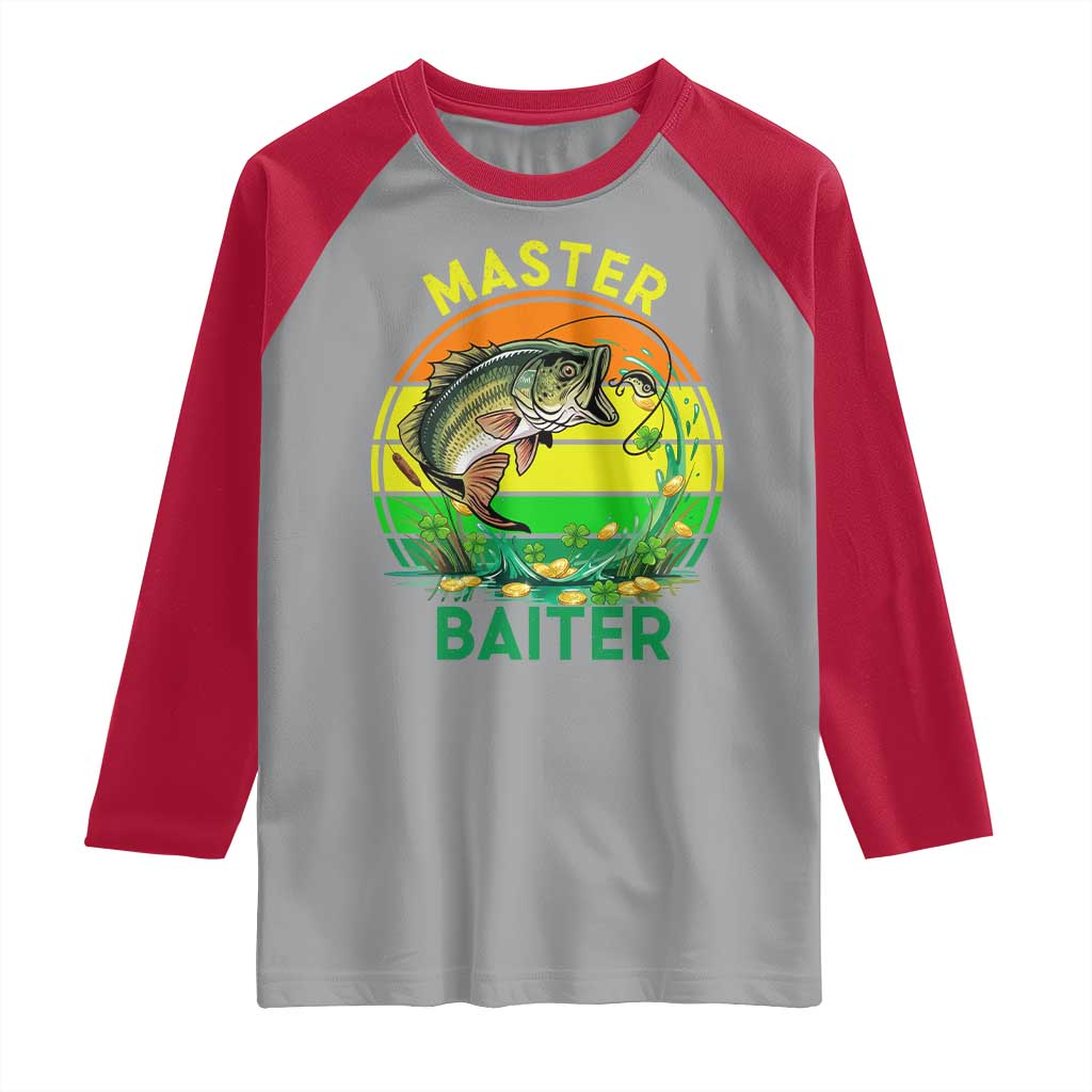 Funny Bass Fishing St Patricks Day Raglan Shirt Master Baiter TS14 Sport Gray Red Print Your Wear