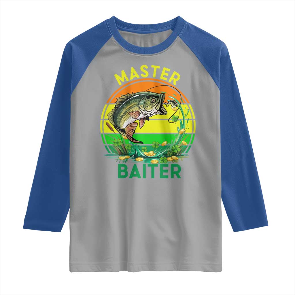 Funny Bass Fishing St Patricks Day Raglan Shirt Master Baiter TS14 Sport Gray Royal Print Your Wear
