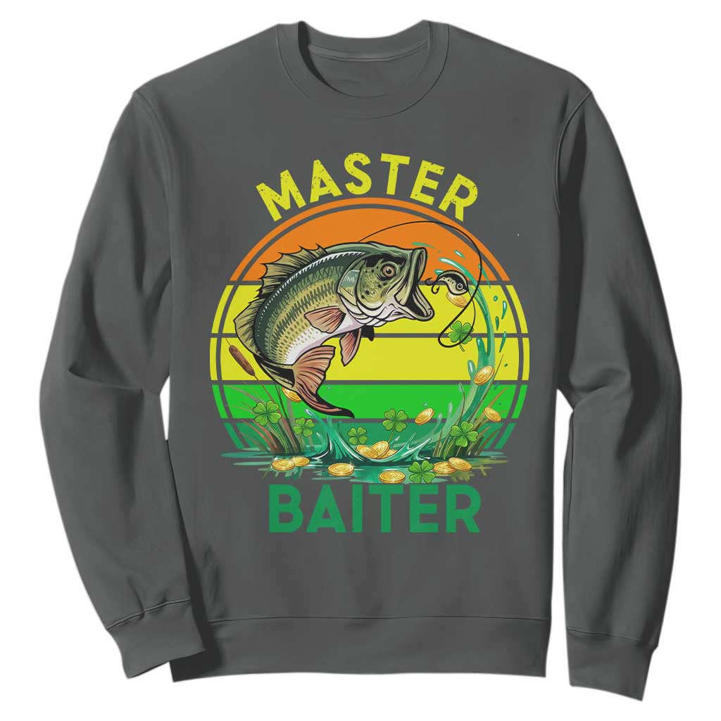 Funny Bass Fishing St Patricks Day Sweatshirt Master Baiter TS14 Dark Heather Print Your Wear