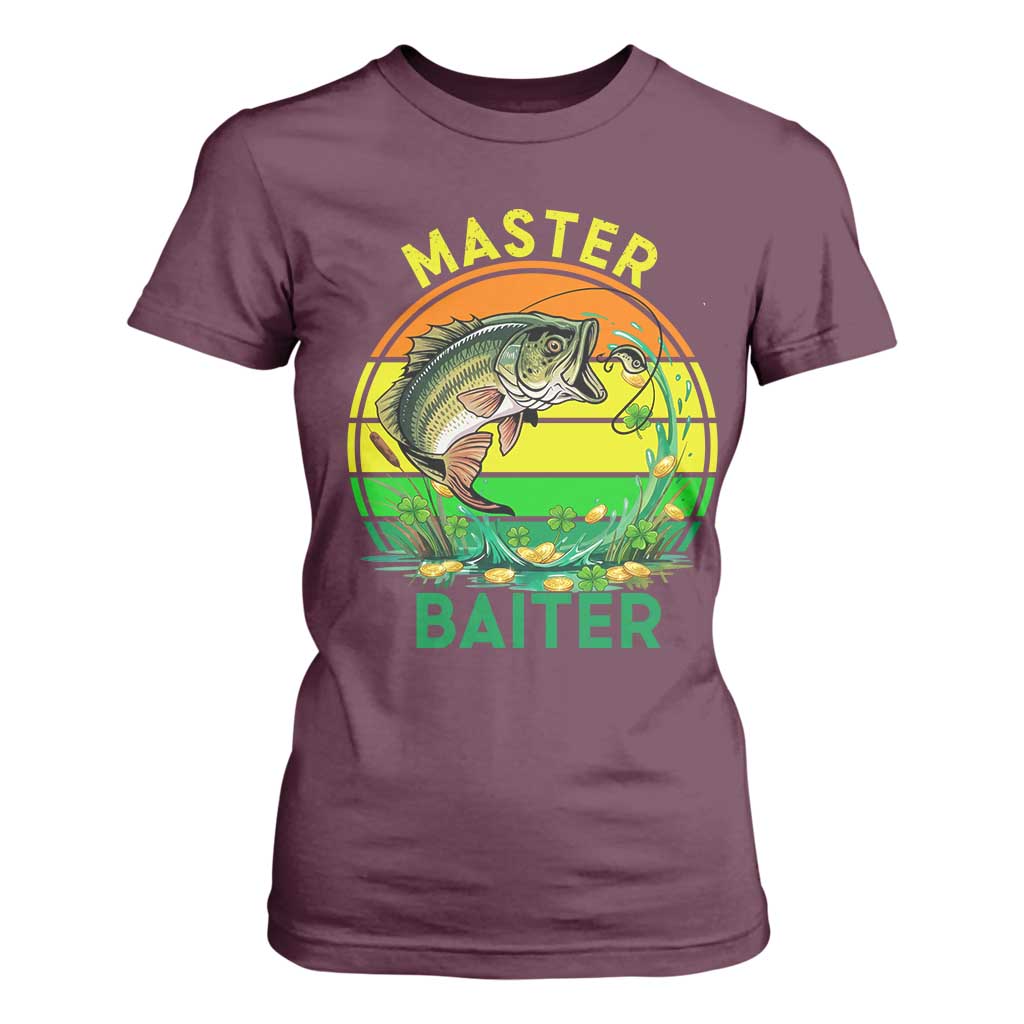 Funny Bass Fishing St Patricks Day T Shirt For Women Master Baiter TS14 Maroon Print Your Wear
