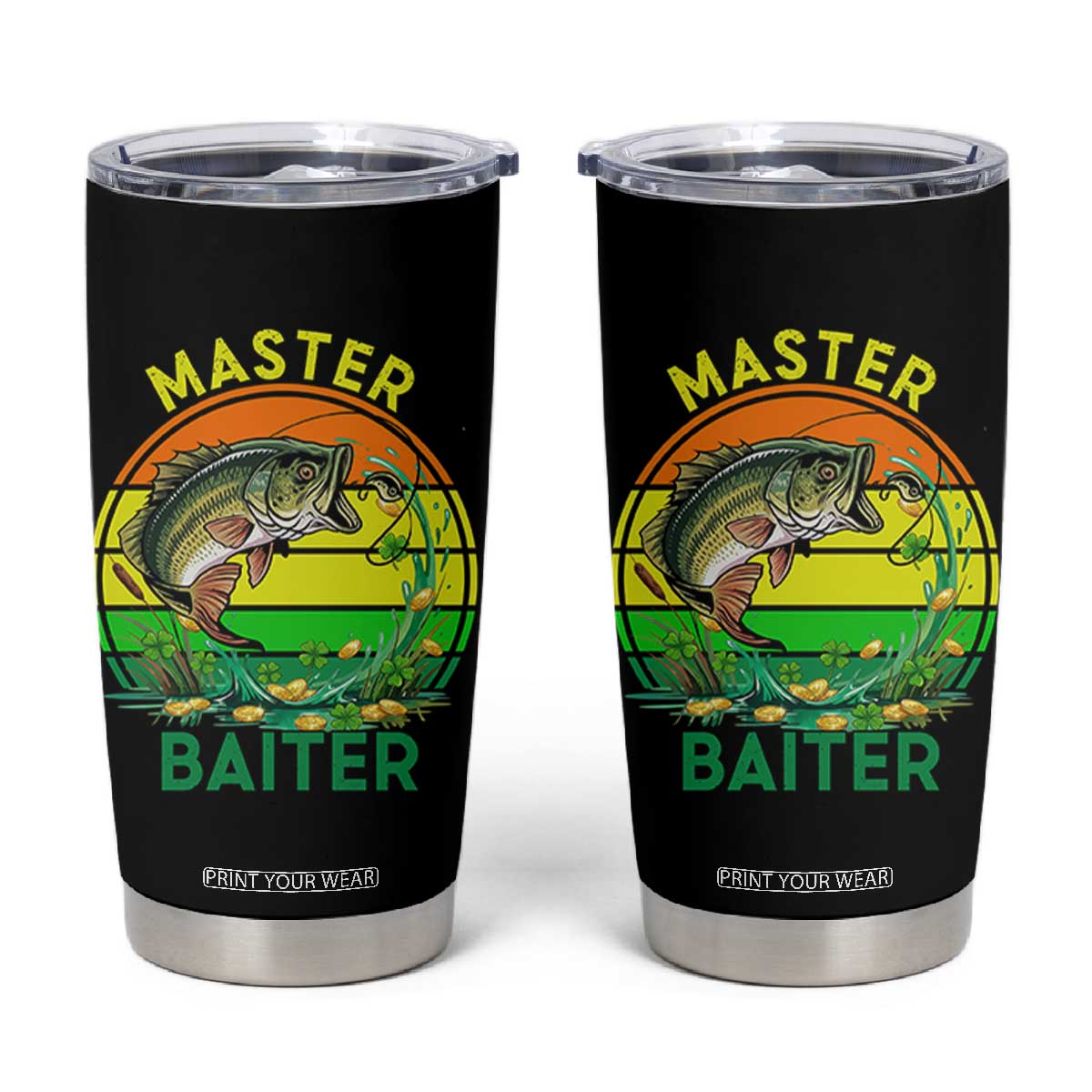 Funny Bass Fishing St Patricks Day Tumbler Cup Master Baiter TS14 Black Print Your Wear
