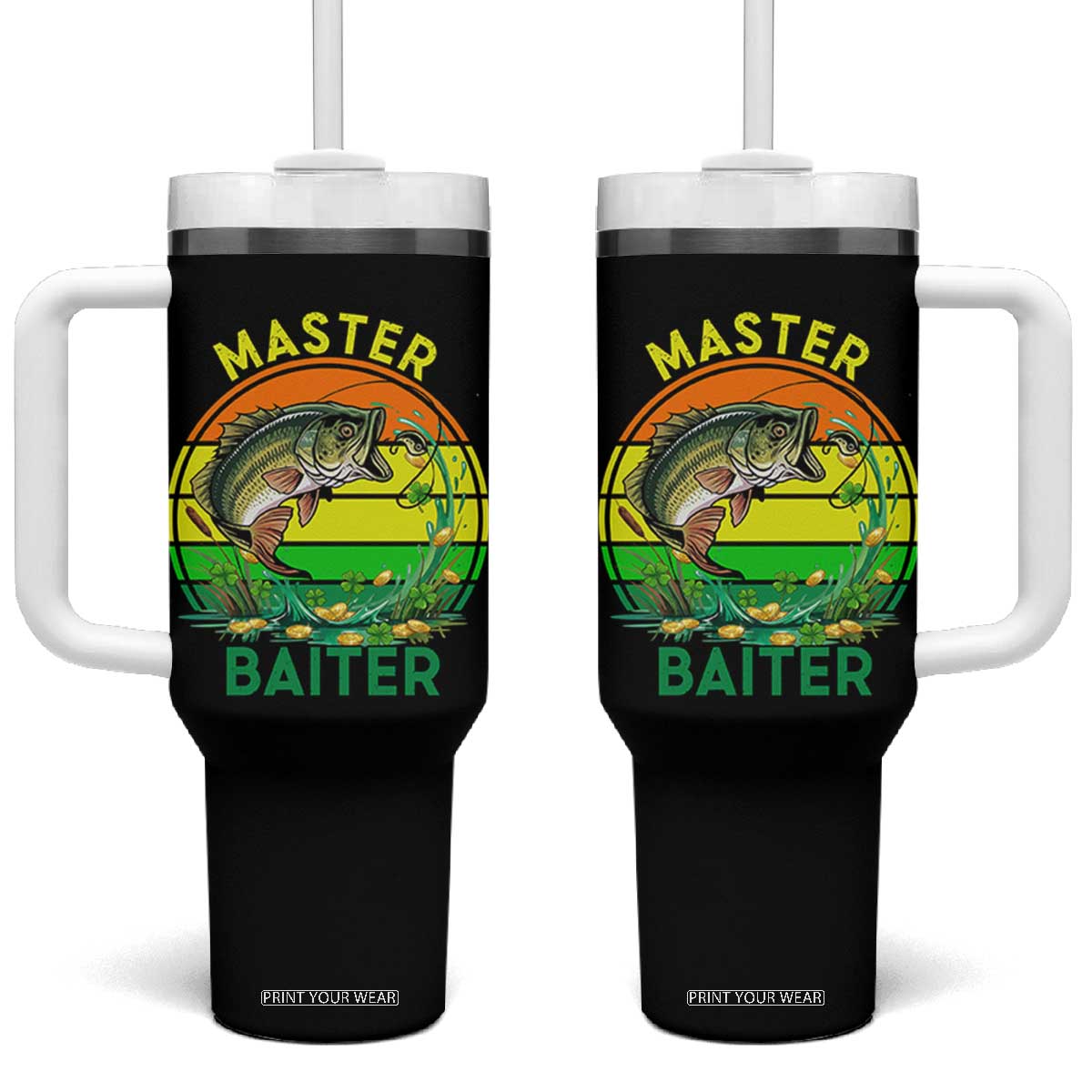 Funny Bass Fishing St Patricks Day Tumbler With Handle Master Baiter TS14 One Size: 40 oz Black Print Your Wear