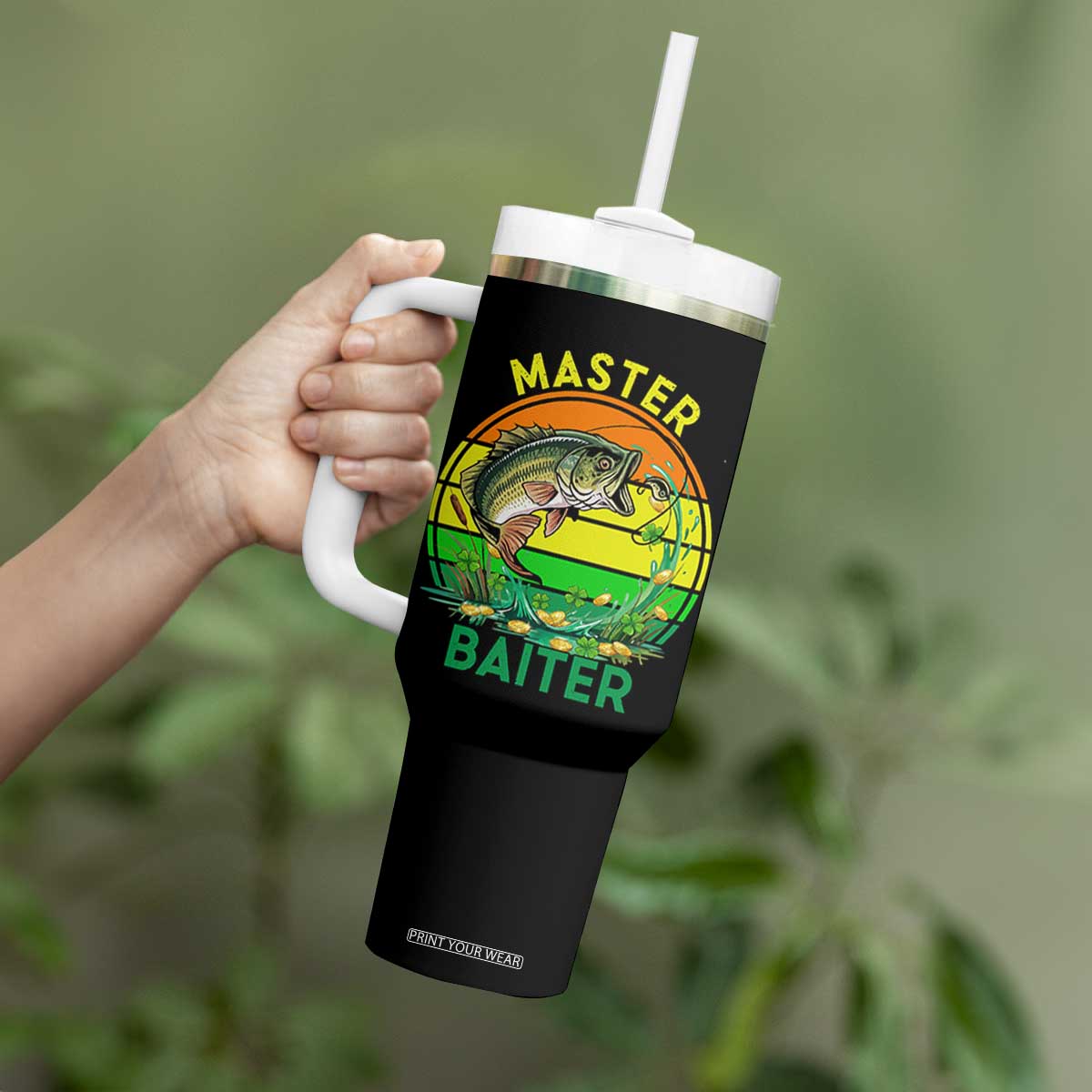 Funny Bass Fishing St Patricks Day Tumbler With Handle Master Baiter TS14 Print Your Wear