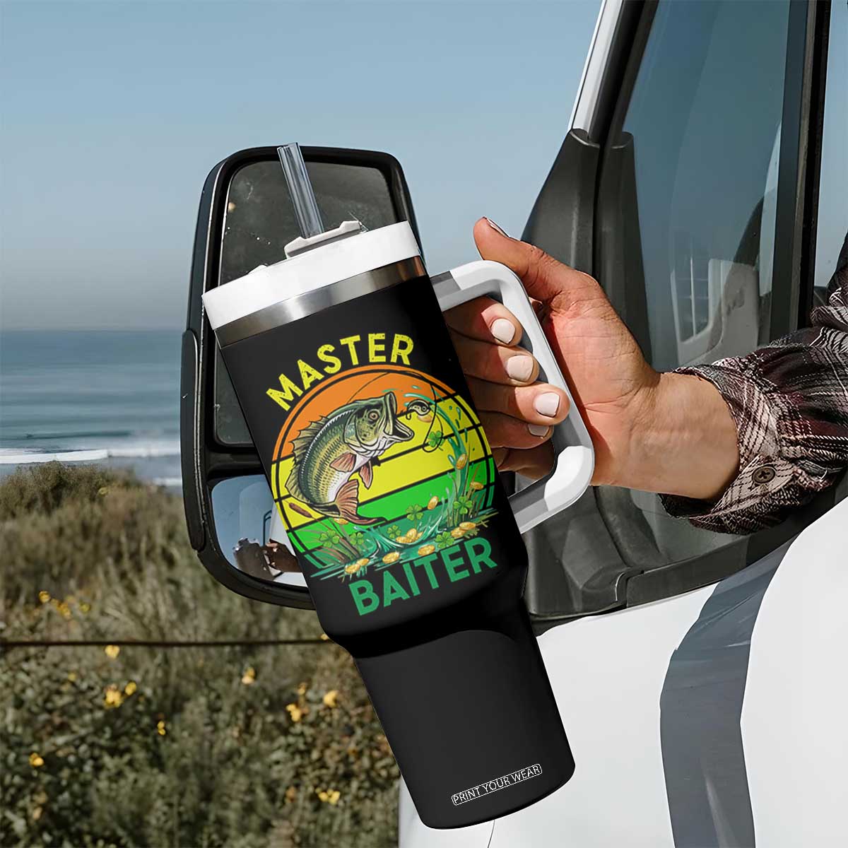 Funny Bass Fishing St Patricks Day Tumbler With Handle Master Baiter TS14 Print Your Wear