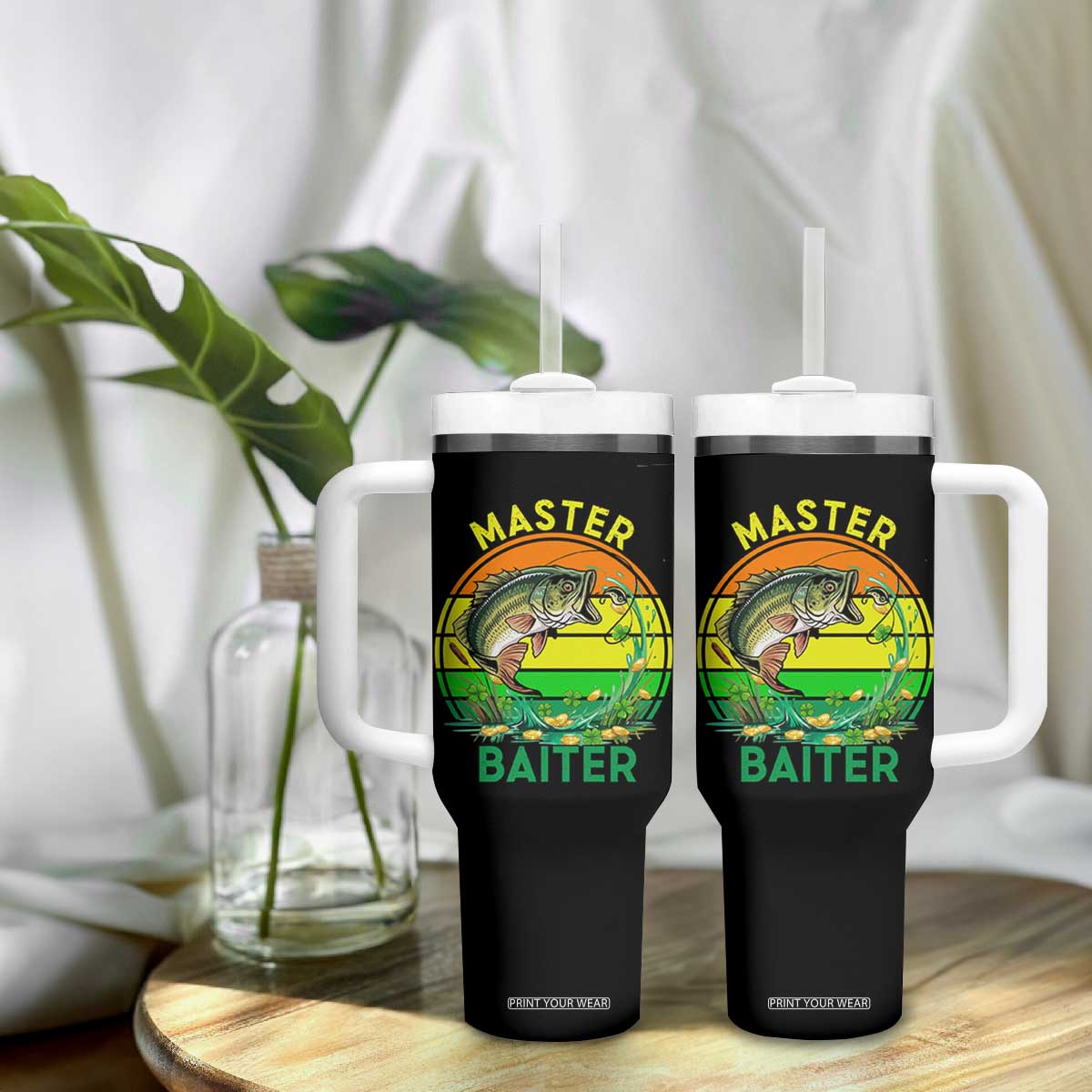 Funny Bass Fishing St Patricks Day Tumbler With Handle Master Baiter TS14 Print Your Wear