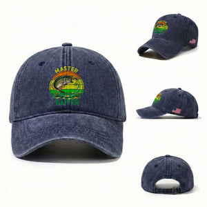 Funny Bass Fishing St Patricks Day Washed Cotton Baseball Cap Master Baiter TS14 Washed Cap Universal Fit Navy Print Your Wear