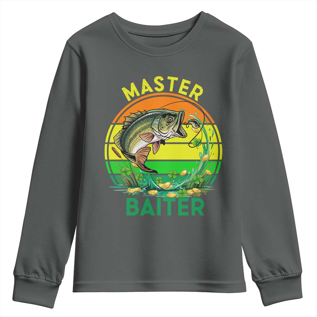 Funny Bass Fishing St Patricks Day Youth Sweatshirt Master Baiter TS14 Dark Heather Print Your Wear
