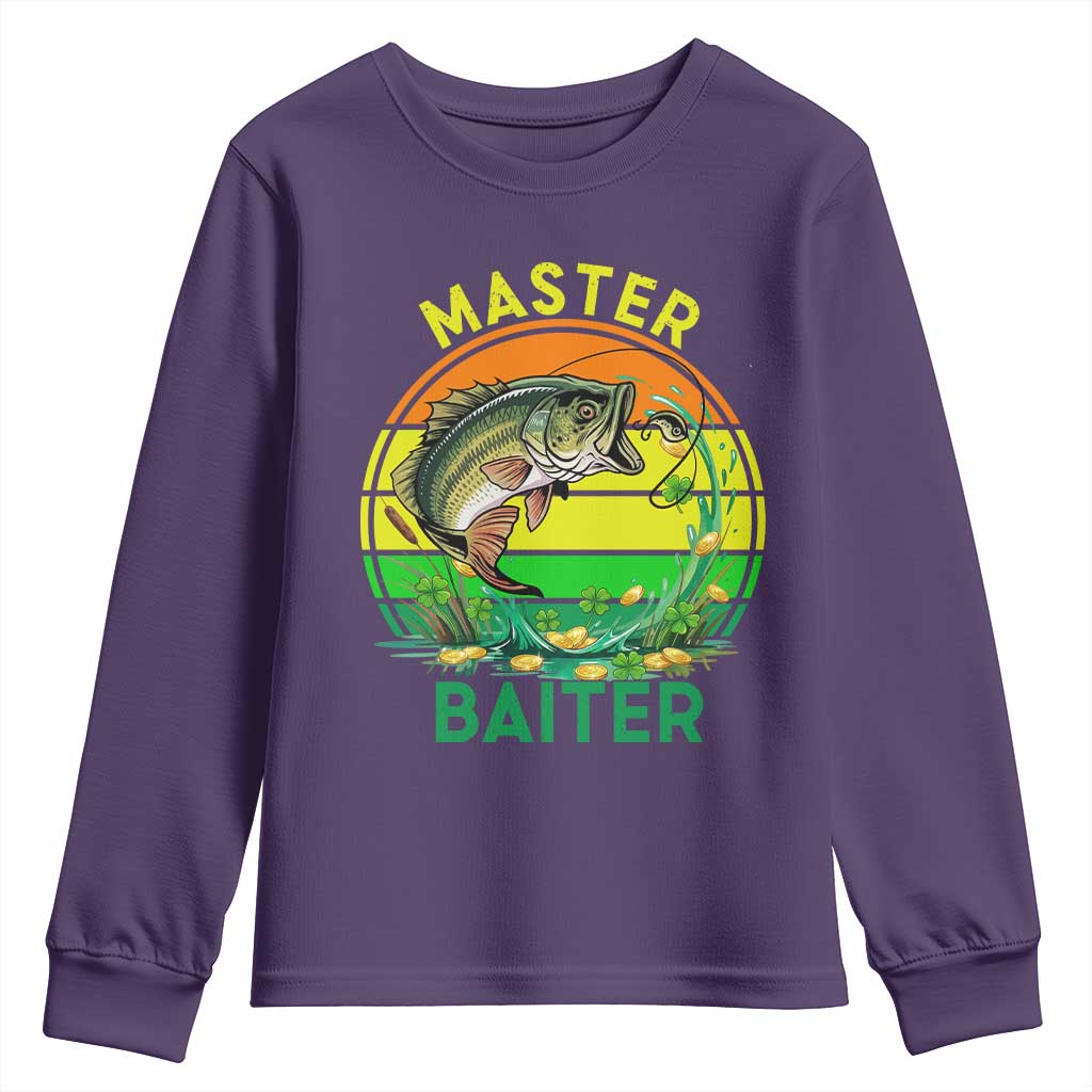Funny Bass Fishing St Patricks Day Youth Sweatshirt Master Baiter TS14 Purple Print Your Wear