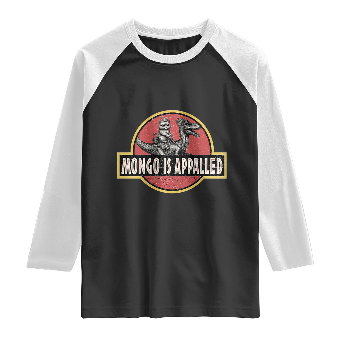 Retro Mongo is Appalled Raglan Shirt Princess Cat Riding Dinosaur Book Lover TS14 Black White Print Your Wear