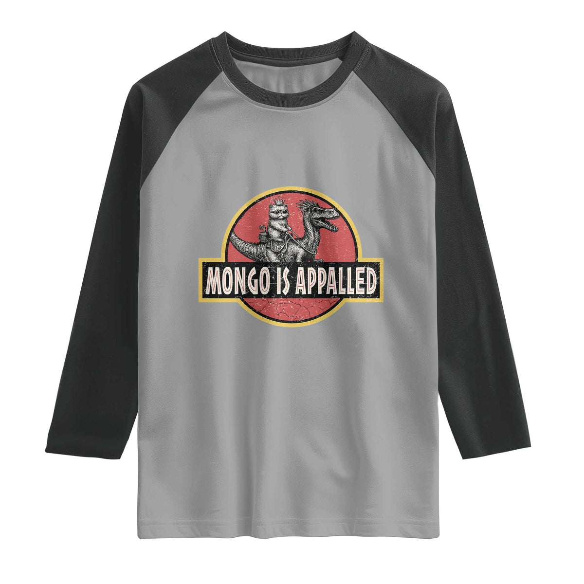 Retro Mongo is Appalled Raglan Shirt Princess Cat Riding Dinosaur Book Lover TS14 Sport Gray Black Print Your Wear
