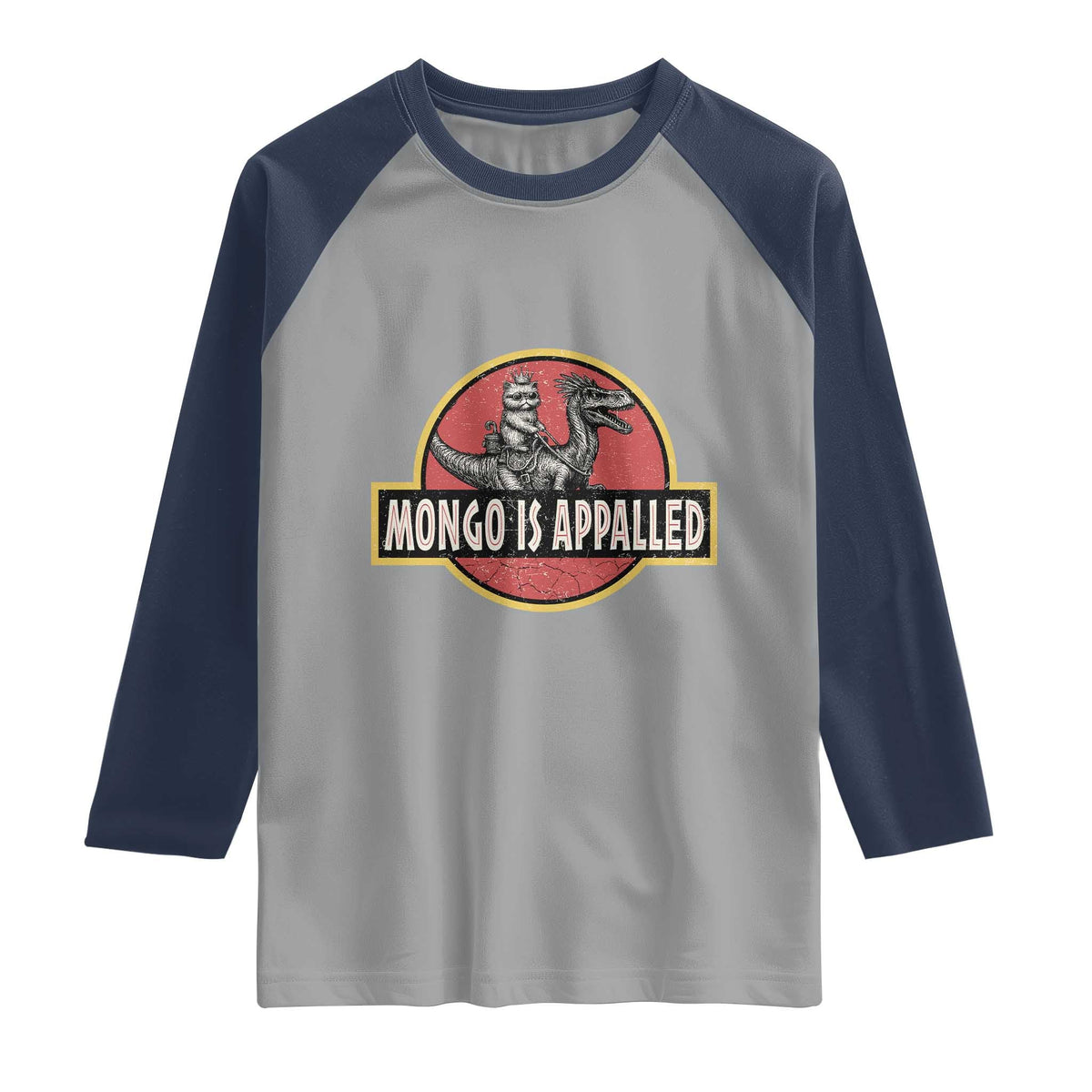 Retro Mongo is Appalled Raglan Shirt Princess Cat Riding Dinosaur Book Lover TS14 Sport Gray Navy Print Your Wear