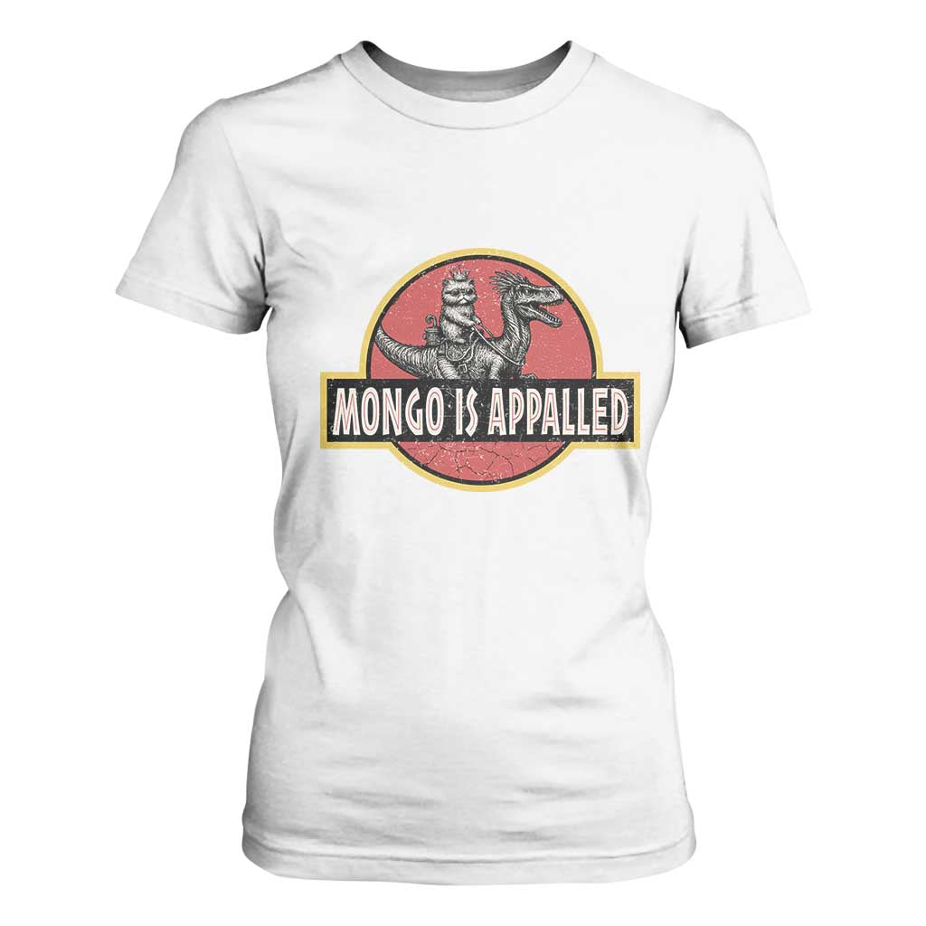 Retro Mongo is Appalled T Shirt For Women Princess Cat Riding Dinosaur Book Lover TS14 White Print Your Wear