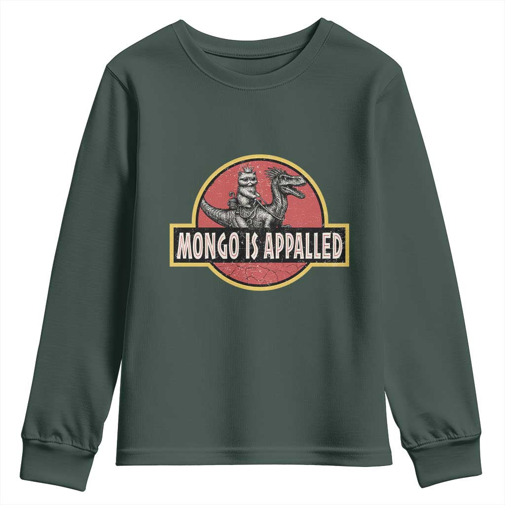 Retro Mongo is Appalled Youth Sweatshirt Princess Cat Riding Dinosaur Book Lover TS14 Dark Forest Green Print Your Wear