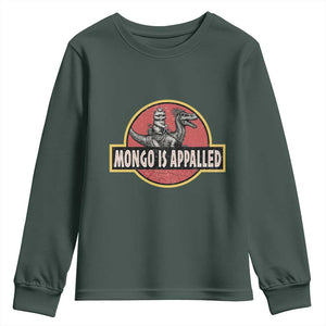 Retro Mongo is Appalled Youth Sweatshirt Princess Cat Riding Dinosaur Book Lover TS14 Dark Forest Green Print Your Wear