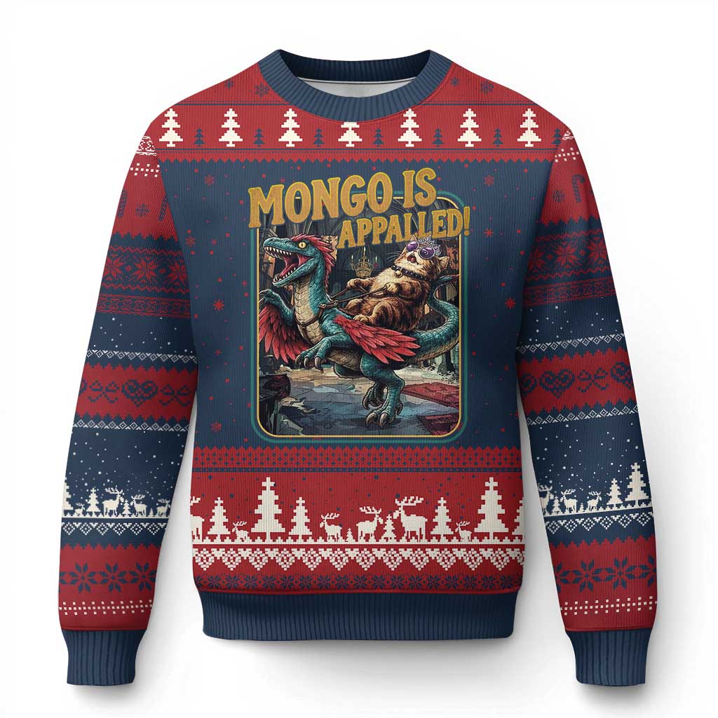 Mongo is Appalled Ugly Christmas Sweater Vintage Princess Cat Riding Dinosaur Sci-Fi Book Lover TS14 Navy Red Print Your Wear