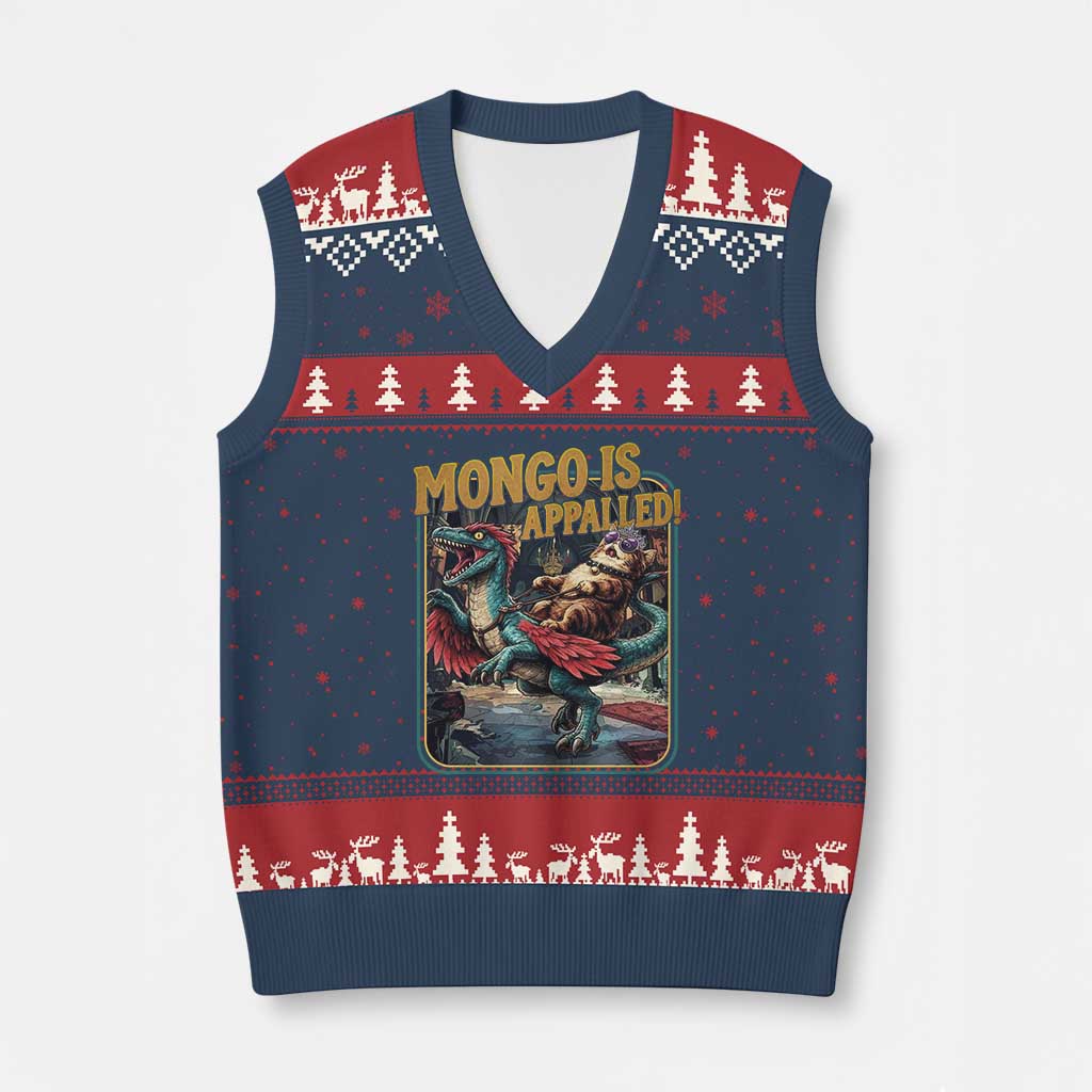 Mongo is Appalled V-Neck Knit Sweater Vest Vintage Princess Cat Riding Dinosaur Sci-Fi Book Lover TS14 Navy Red Print Your Wear