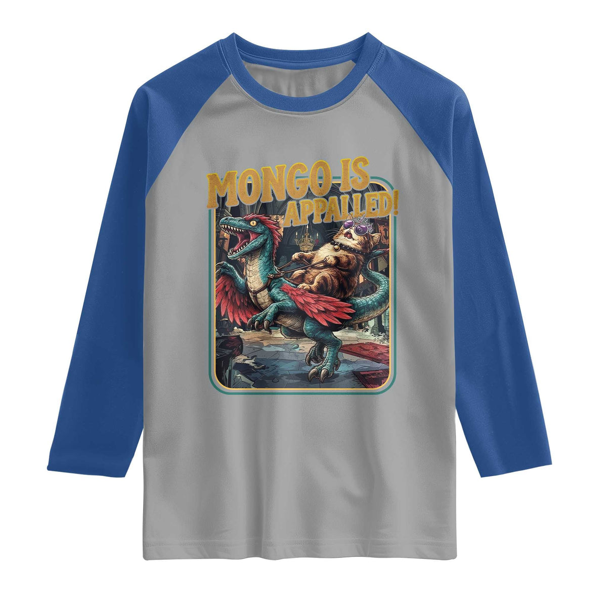 Mongo is Appalled Raglan Shirt Vintage Princess Cat Riding Dinosaur Sci-Fi Book Lover TS14 Sport Gray Royal Print Your Wear
