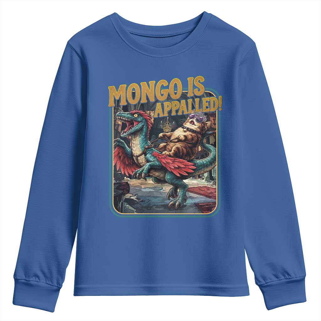 Mongo is Appalled Youth Sweatshirt Vintage Princess Cat Riding Dinosaur Sci-Fi Book Lover TS14 Royal Blue Print Your Wear
