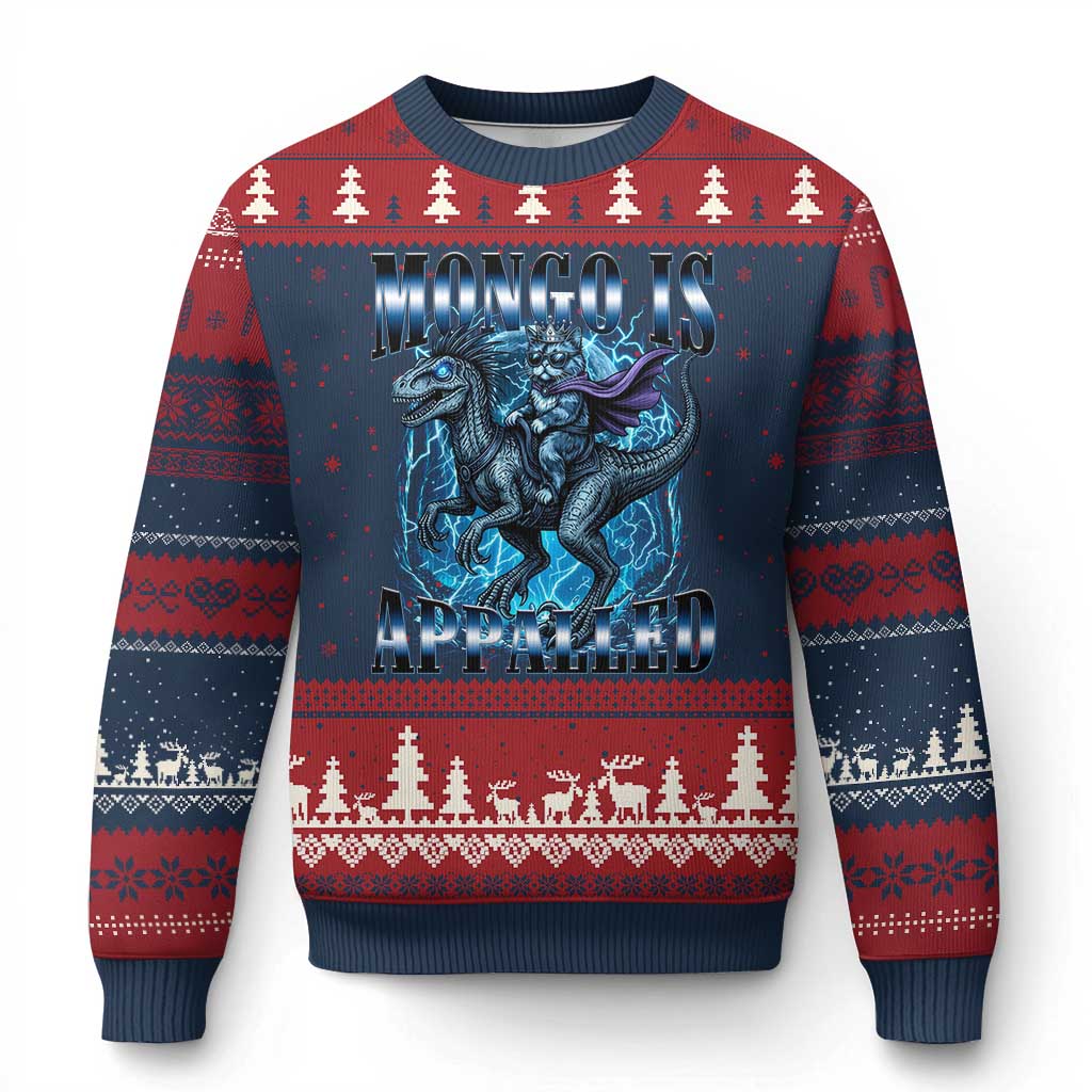 Mongo is Appalled Ugly Christmas Sweater Funny Princess Cat Riding Dinosaur TS14 Navy Red Print Your Wear