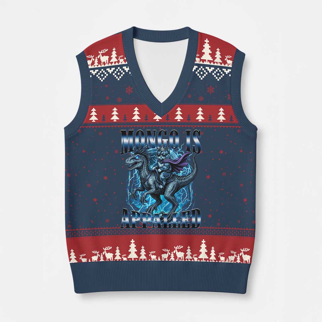 Mongo is Appalled V-Neck Knit Sweater Vest Funny Princess Cat Riding Dinosaur TS14 Navy Red Print Your Wear