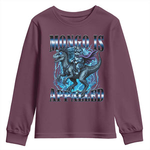 Mongo is Appalled Youth Sweatshirt Funny Princess Cat Riding Dinosaur TS14 Maroon Print Your Wear