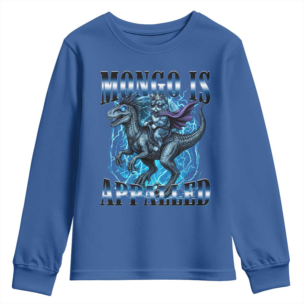 Mongo is Appalled Youth Sweatshirt Funny Princess Cat Riding Dinosaur TS14 Royal Blue Print Your Wear