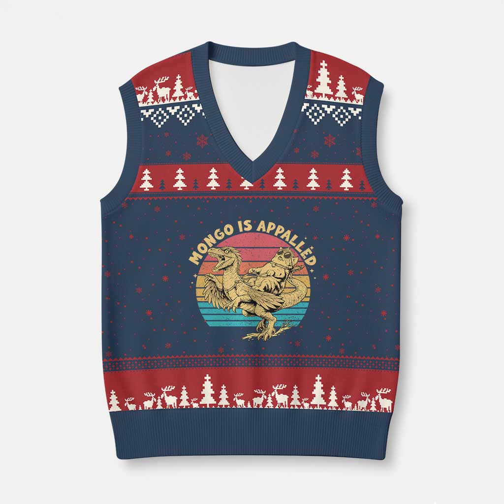 Mongo is Appalled V-Neck Knit Sweater Vest Vintage Princess Cat Riding Dinosaur TS14 Navy Red Print Your Wear