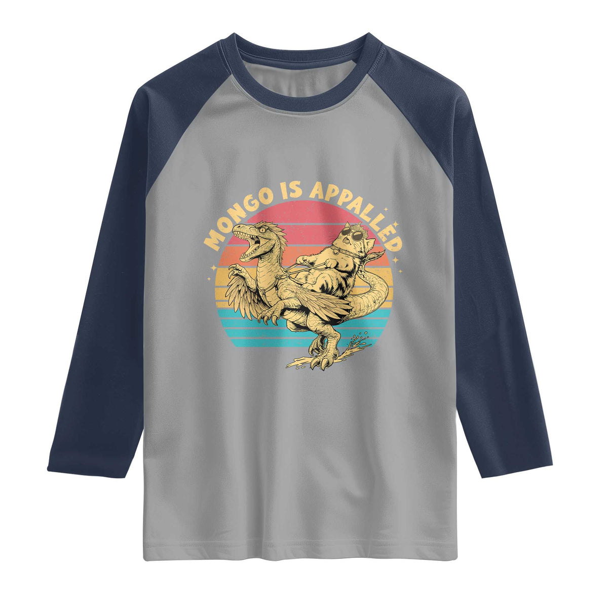 Mongo is Appalled Raglan Shirt Vintage Princess Cat Riding Dinosaur TS14 Sport Gray Navy Print Your Wear