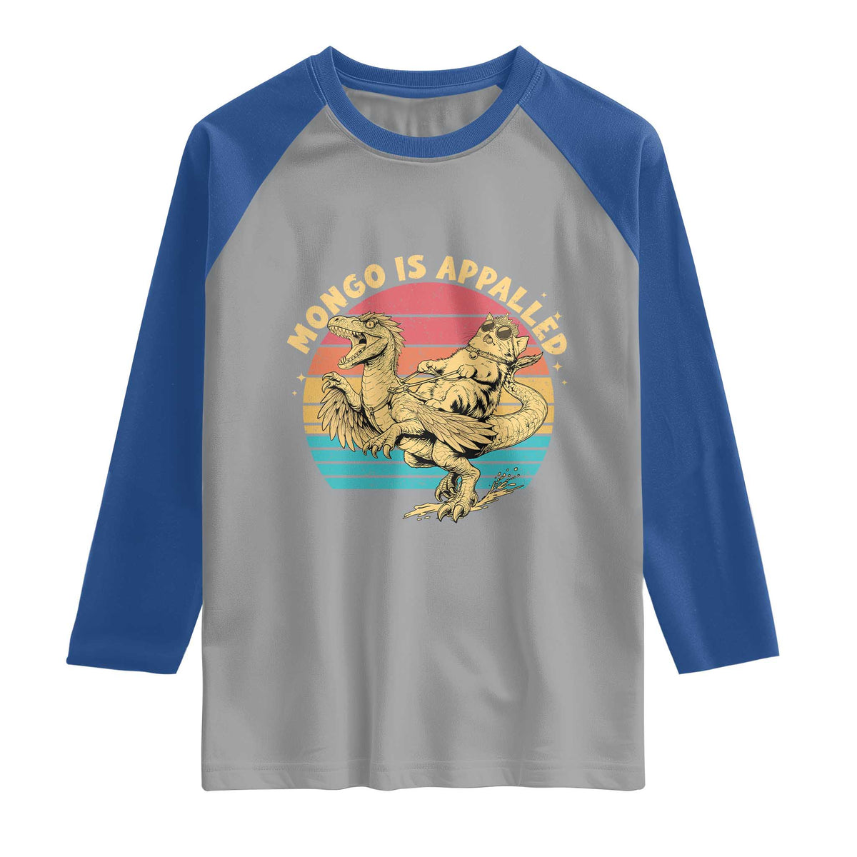 Mongo is Appalled Raglan Shirt Vintage Princess Cat Riding Dinosaur TS14 Sport Gray Royal Print Your Wear