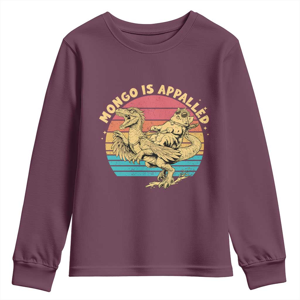 Mongo is Appalled Youth Sweatshirt Vintage Princess Cat Riding Dinosaur TS14 Maroon Print Your Wear