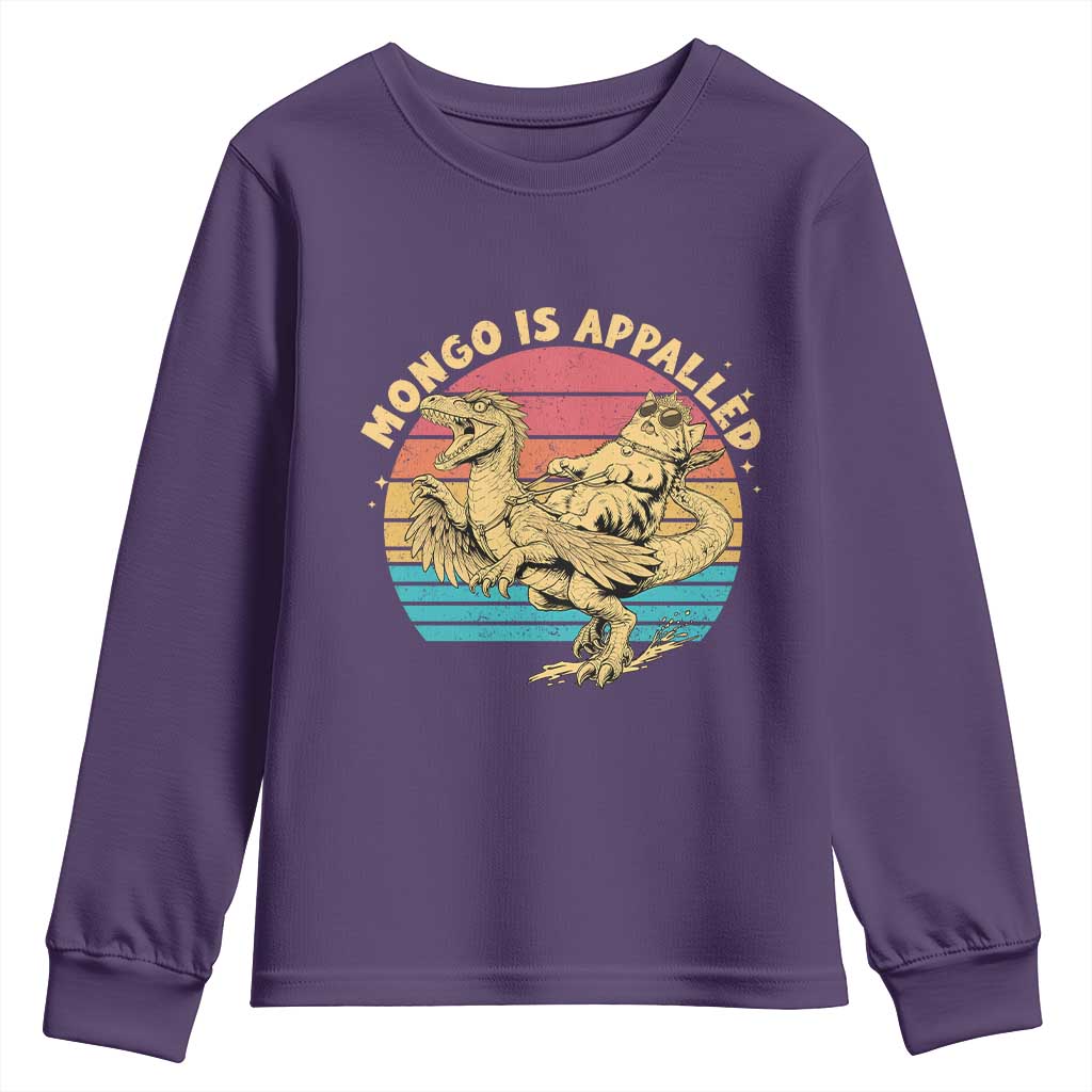 Mongo is Appalled Youth Sweatshirt Vintage Princess Cat Riding Dinosaur TS14 Purple Print Your Wear