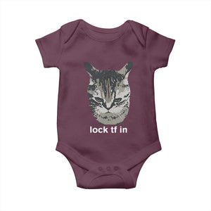 Lock TF In Cat Baby Onesie Funny Gen Z Meme TS14 Maroon Print Your Wear